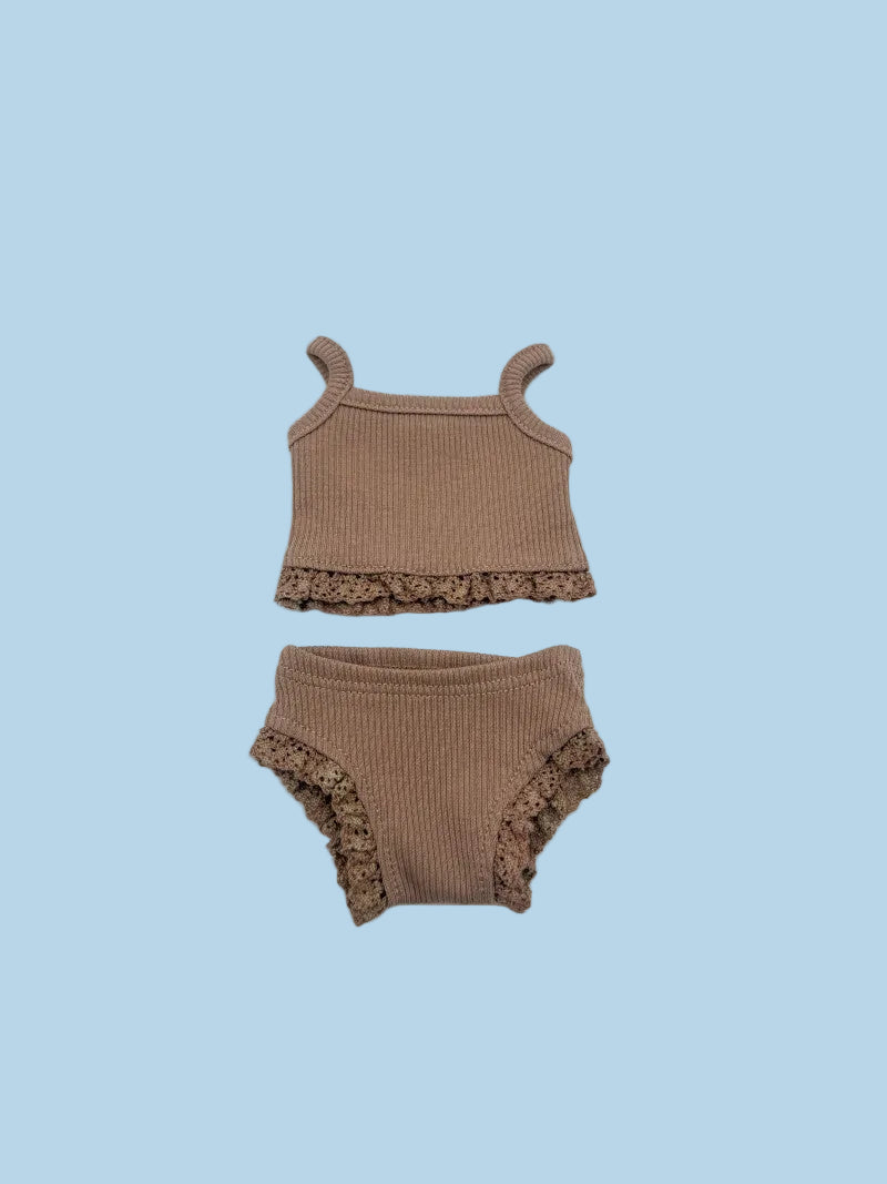 Brown ribbed tank top and bloomers set