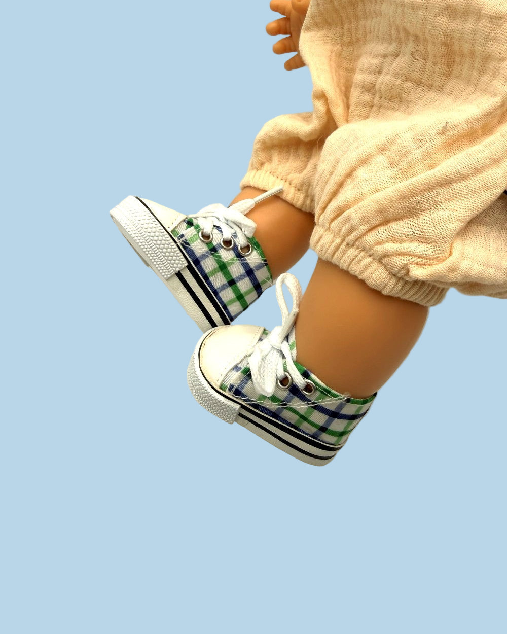 Minikane doll sneakers navy green plaid high-top canvas 13 inch OEKO-TEX certified