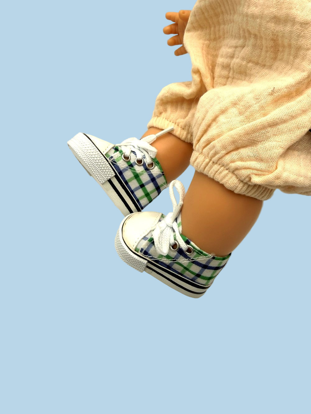 Minikane doll sneakers navy green plaid high-top canvas 13 inch OEKO-TEX certified