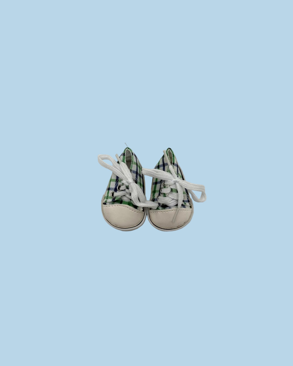 Doll sneakers navy green plaid canvas OEKO-TEX certified 13 inch working laces