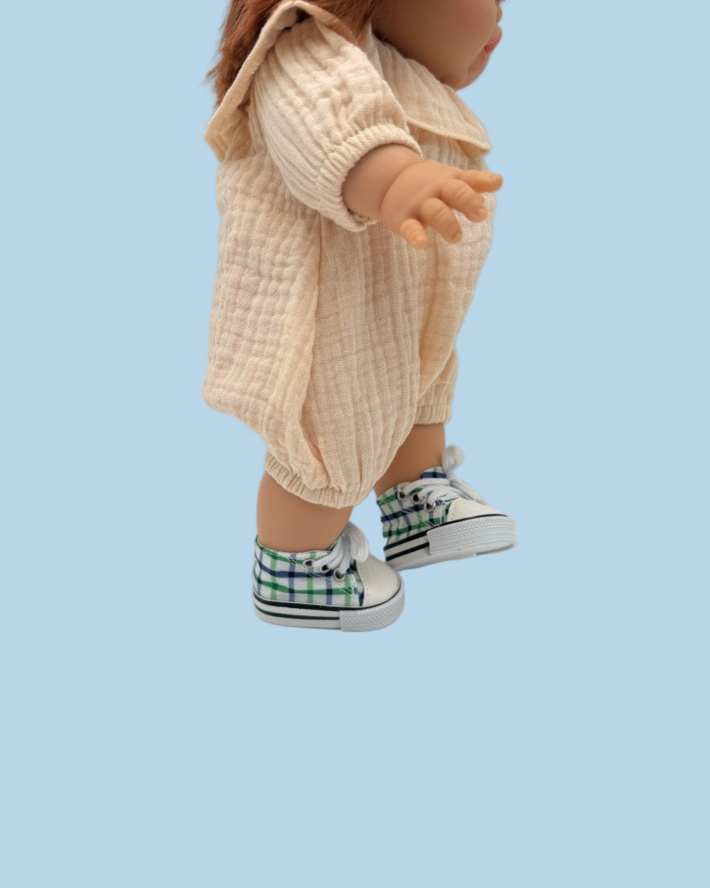 Plaid canvas doll sneakers Minikane functional laces 13 inch high-top