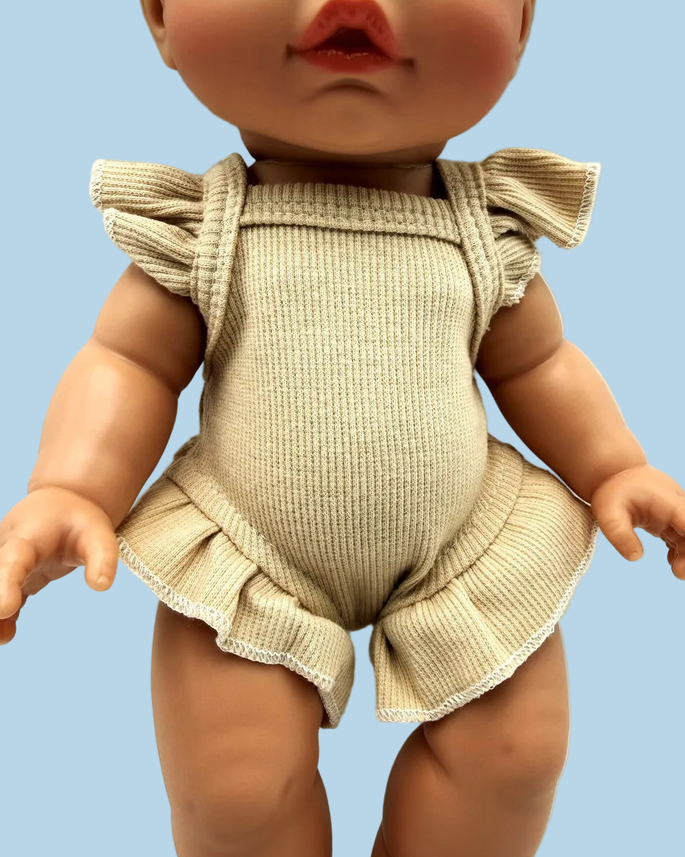 Oat Waffle Ruffle Romper Close Up