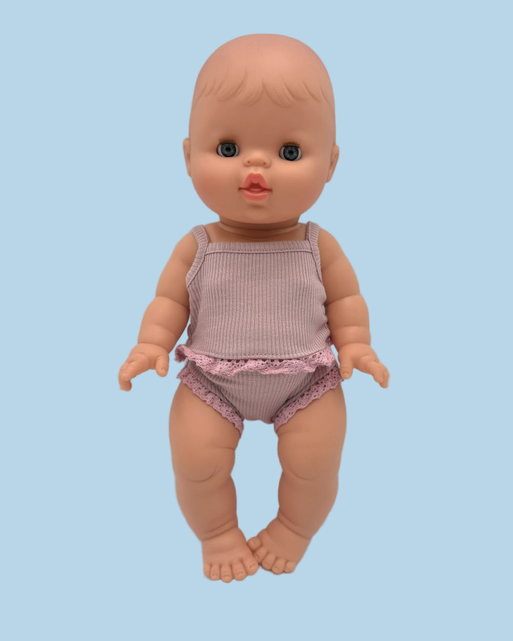 Ribbed two-piece doll outfit orchid pink 13 inch French cotton OEKO-TEX certified