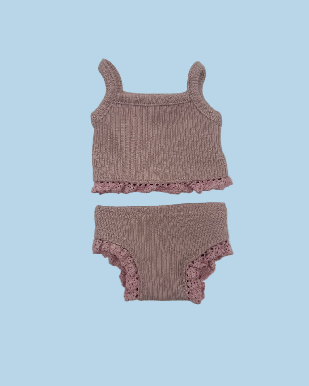 Cotton doll camisole bloomers set orchid pink tone-on-tone lace trim 13 inch universal fit