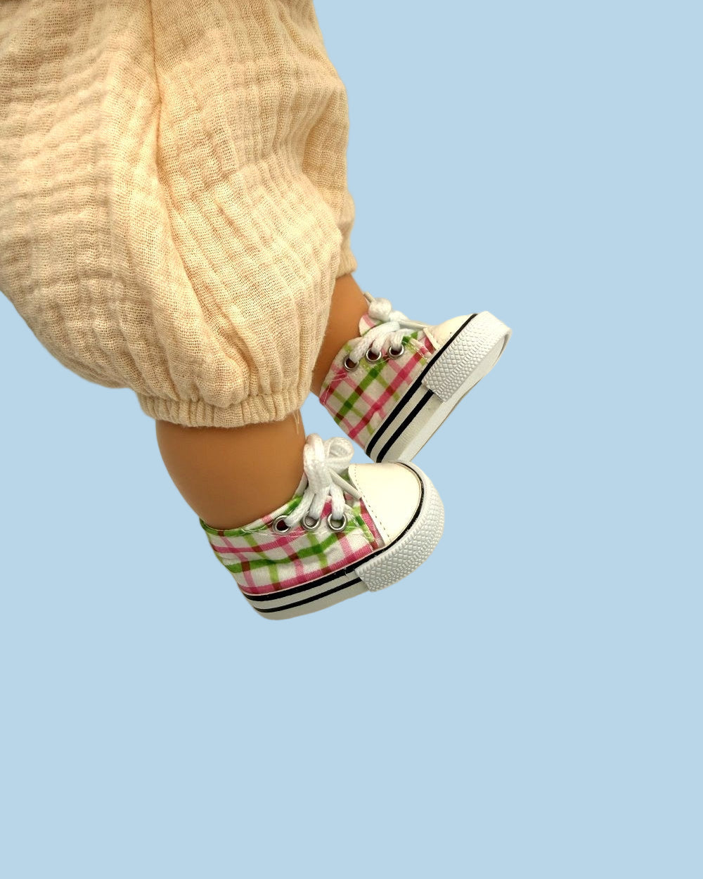 Minikane doll sneakers pink green plaid high-top canvas 13 inch OEKO-TEX certified