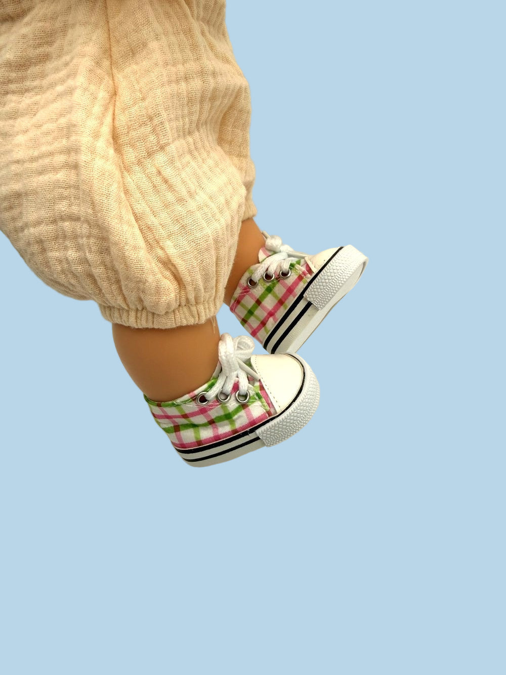 Minikane doll sneakers pink green plaid high-top canvas 13 inch OEKO-TEX certified