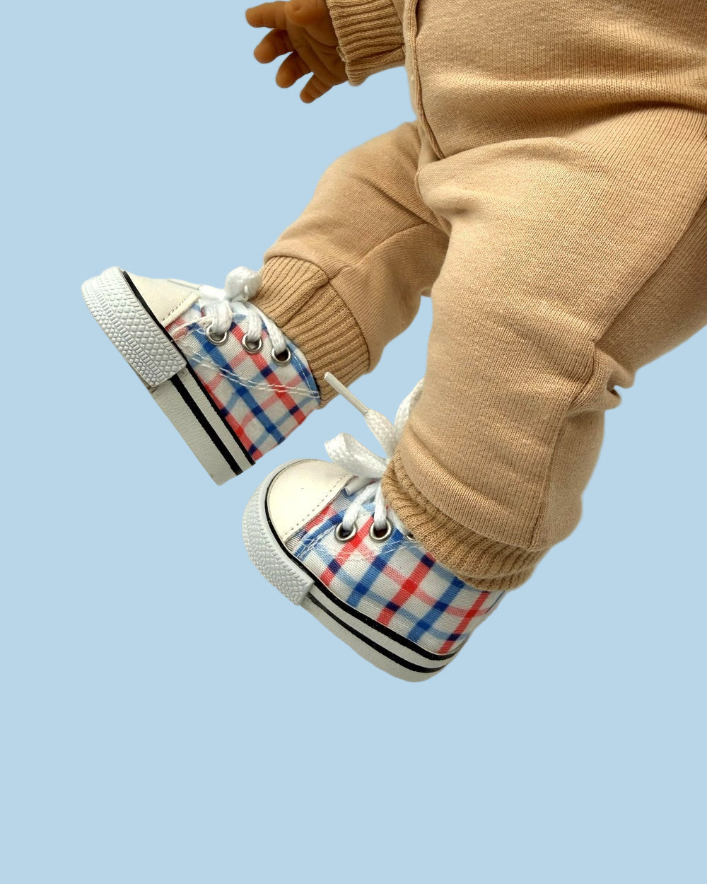 Minikane doll sneakers red blue plaid high-top canvas 13 inch OEKO-TEX certified
