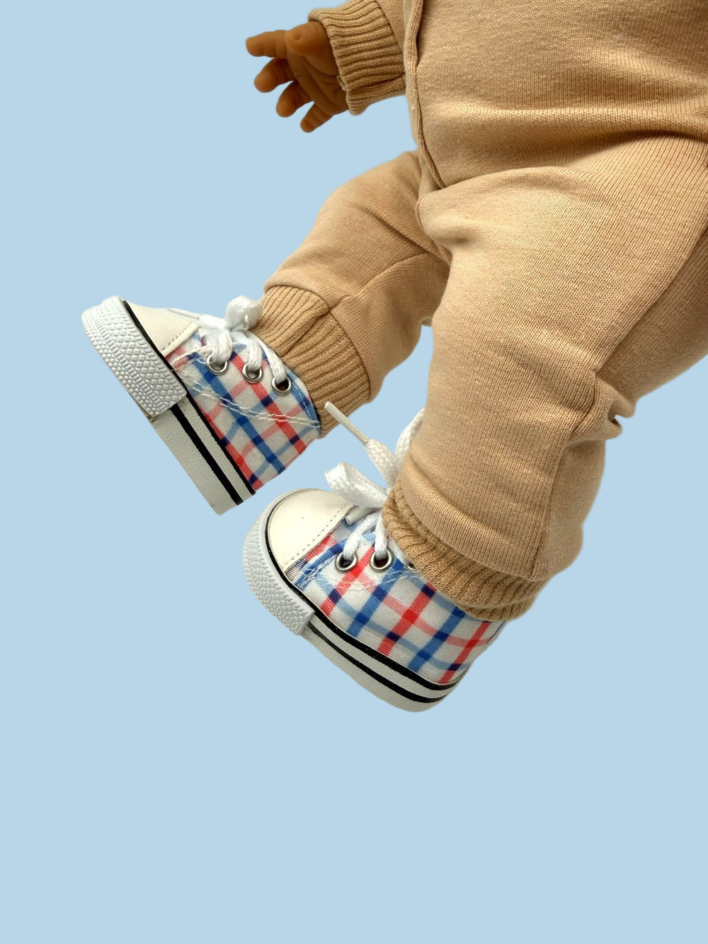 Minikane doll sneakers red blue plaid high-top canvas 13 inch OEKO-TEX certified