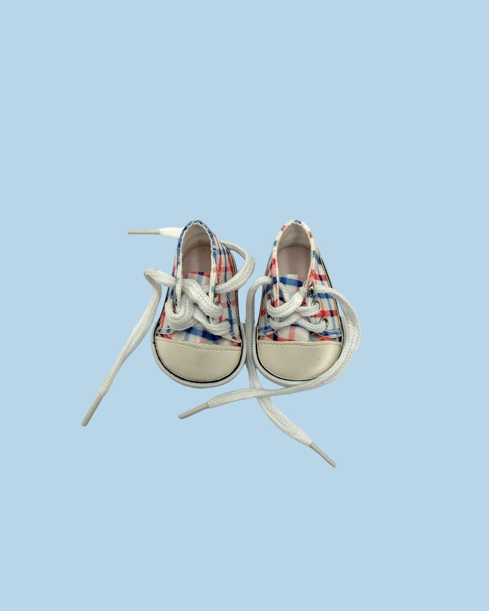 Red blue gingham high-top doll sneakers Minikane canvas construction 13 inch
