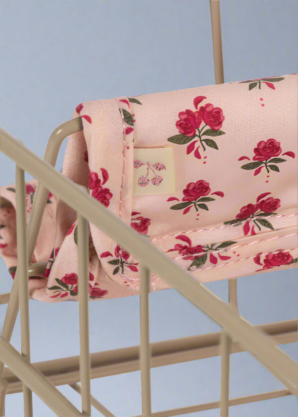 Premium recycled cotton blend fabric in Rosie Rose print showing sustainable textile quality and vintage floral design artistry