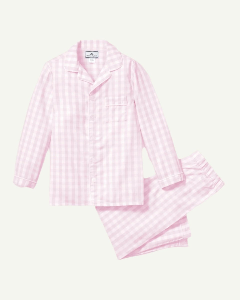 Button-front pajamas for kids girls in striped patterns