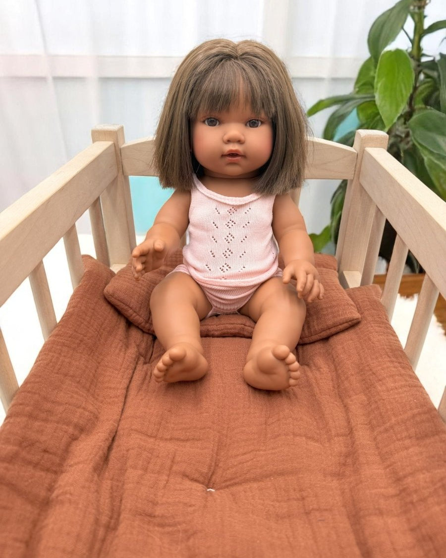 Realistic doll Savannah with straight brown hair and beautiful complexion for toddlers nurturing play