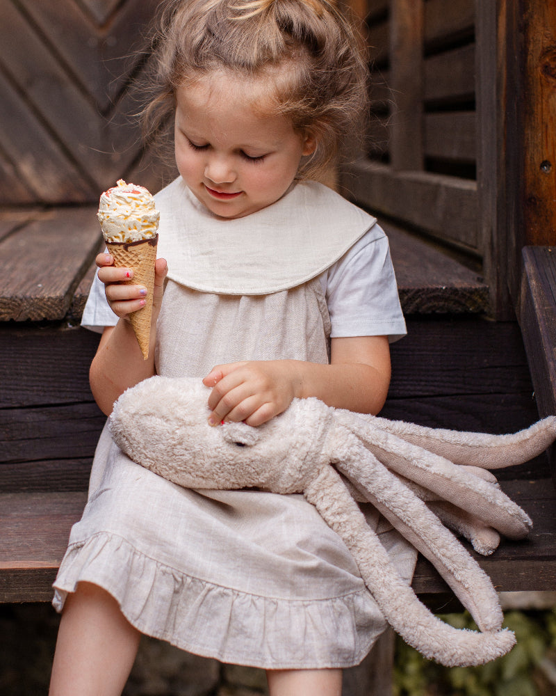 GOTS certified organic cotton octopus in powder beige cream color for birth plus