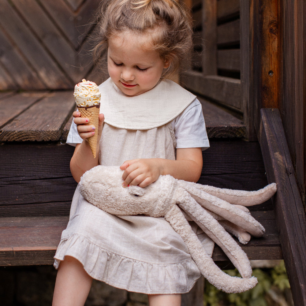 GOTS certified organic cotton octopus in powder beige cream color for birth plus