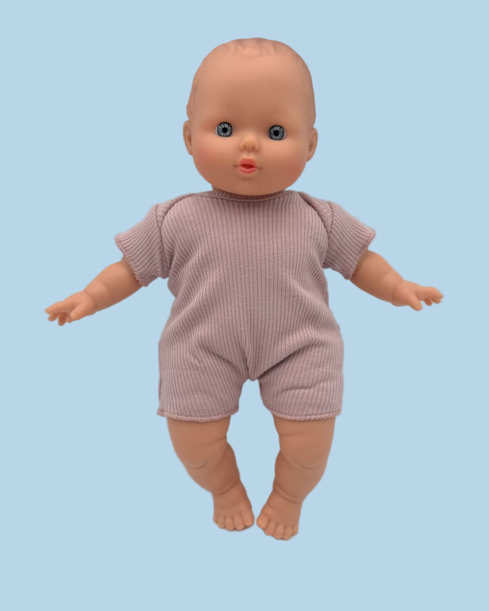 Ribbed doll romper orchid pink 11 inch soft body French cotton OEKO-TEX certified