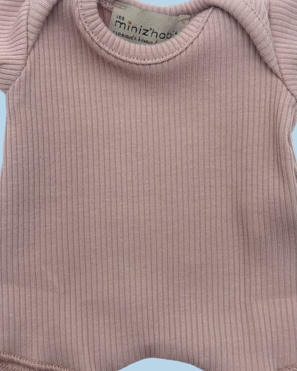 French made doll romper ribbed cotton orchid pink short sleeve design