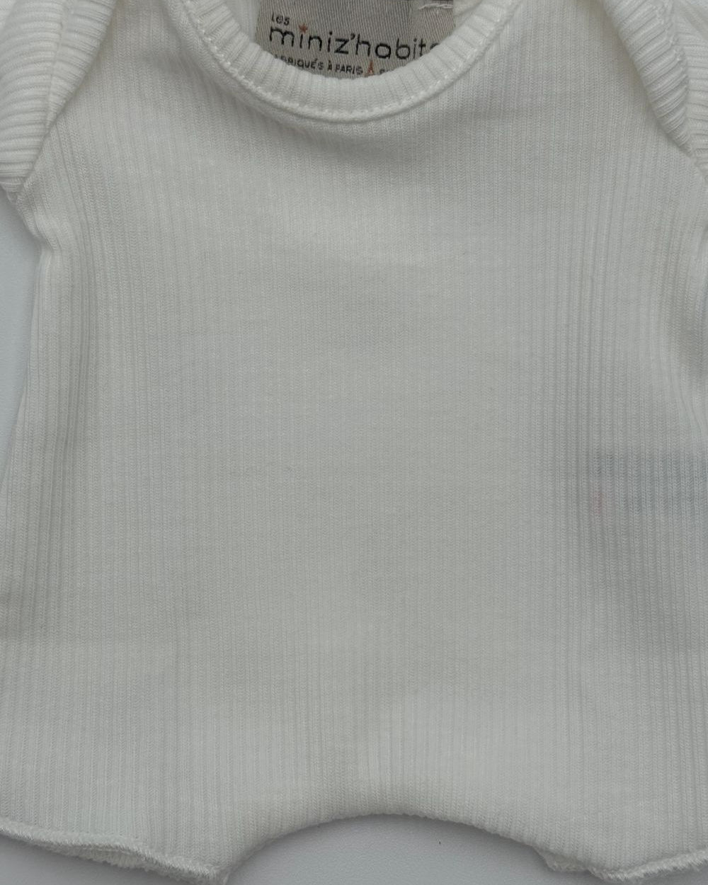 French made doll romper ribbed cotton white short sleeve design