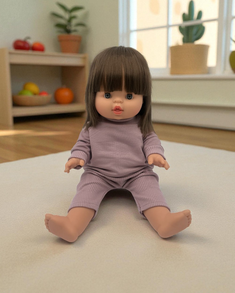 Contemporary standing girl doll in anatomically correct design for developmental play