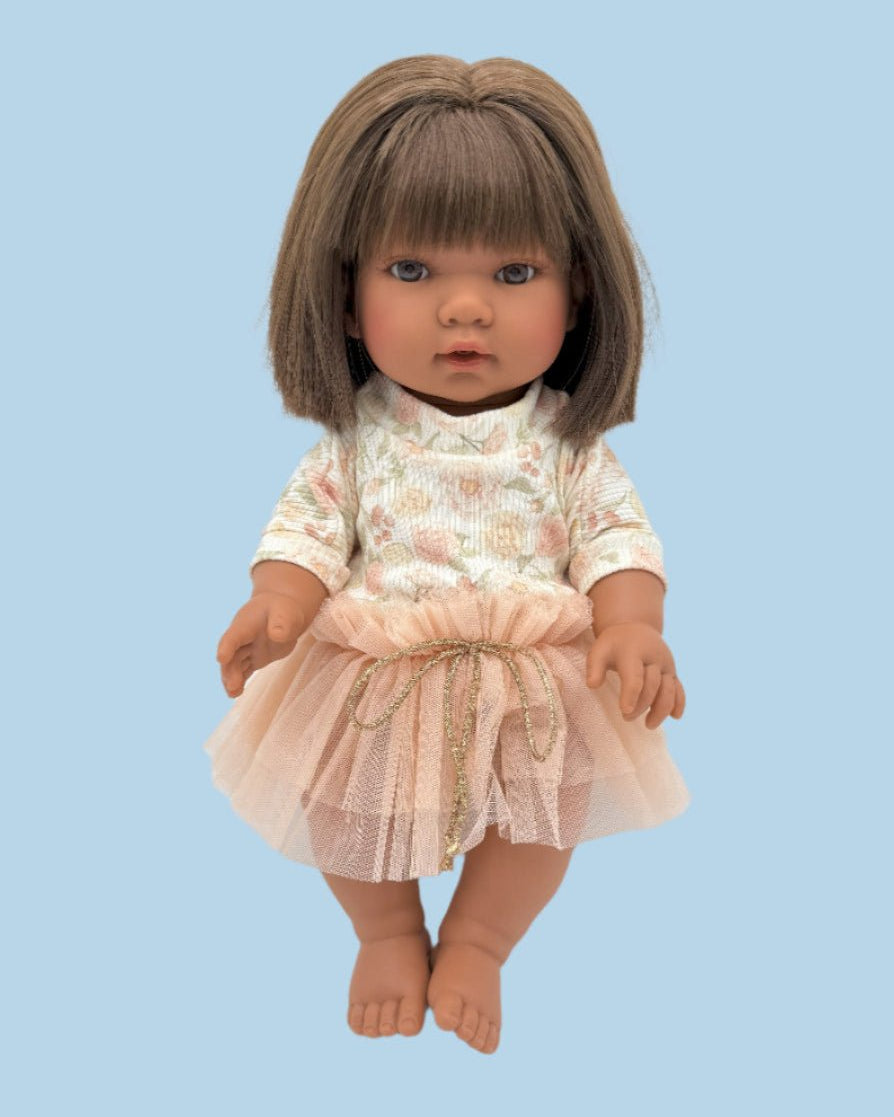 Rose garden doll sweatshirt with blush pink tutu for 11 13 14 inch dolls