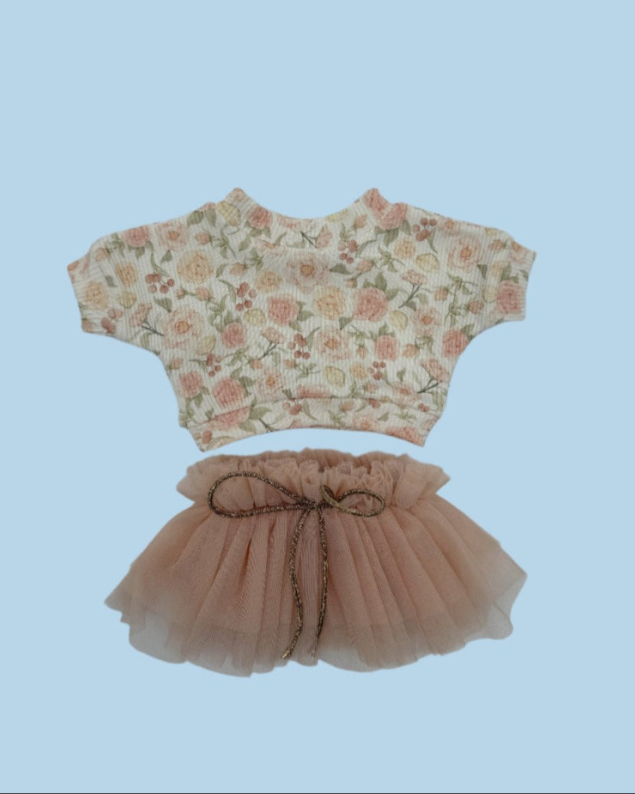 Casual doll outfit cotton sweatshirt in rose print with tulle tutu