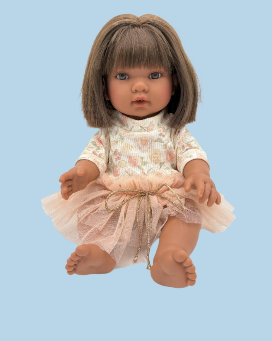 Cotton ribbed doll sweatshirt with roses and matching blush tutu