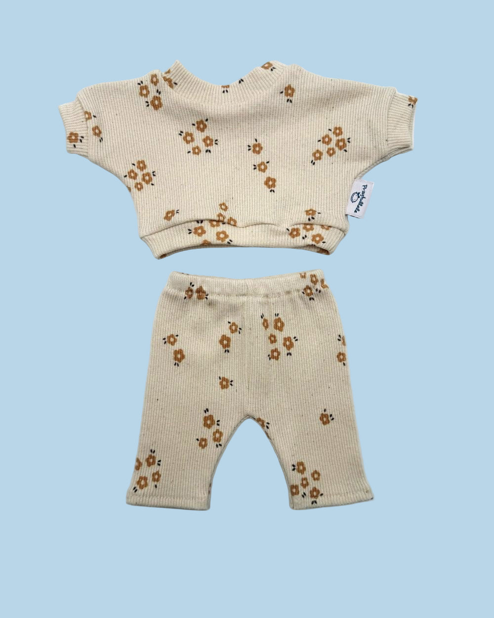 Caramel Petals doll sweatshirt set in ribbed cotton with warm floral print for 11" and 13" dolls