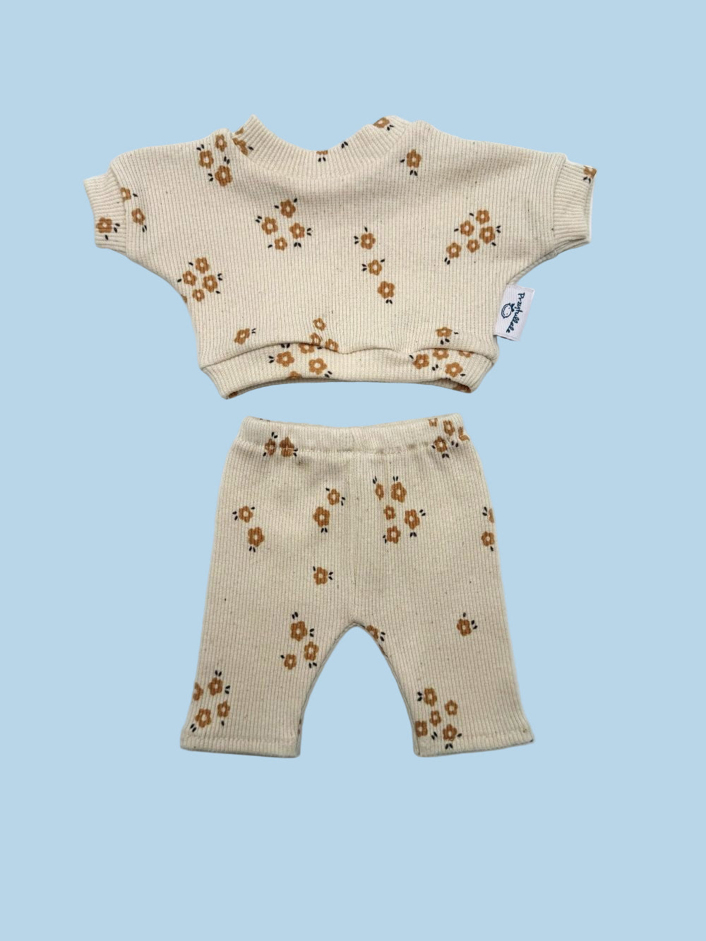 Caramel Petals doll sweatshirt set in ribbed cotton with warm floral print for 11" and 13" dolls