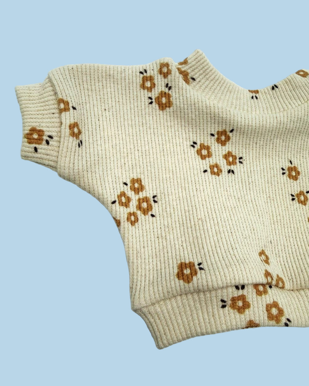 Pull-on doll sweatshirt set in Caramel Petals with elastic waist and ribbed cuffs