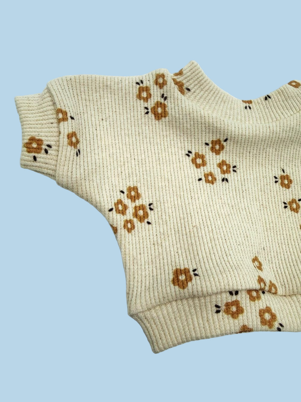 Pull-on doll sweatshirt set in Caramel Petals with elastic waist and ribbed cuffs