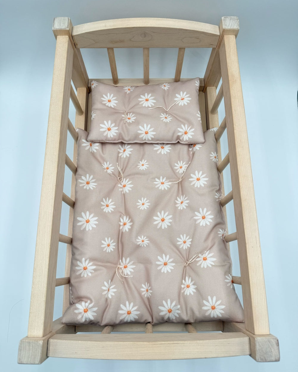 Taupe doll bedding cotton pillow blanket set for pretend play nurturing