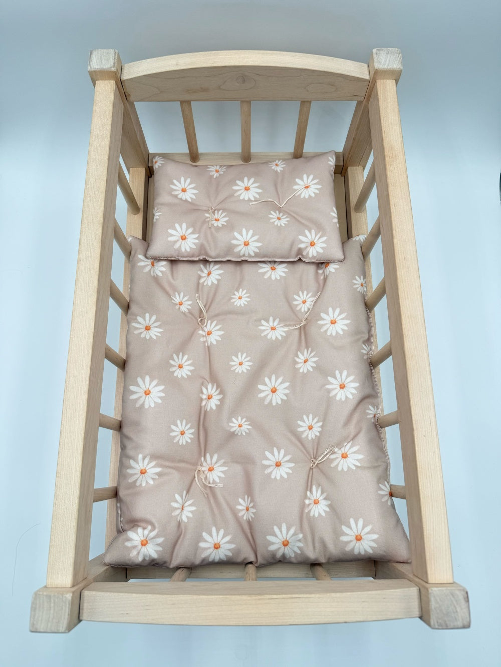 Taupe doll bedding cotton pillow blanket set for pretend play nurturing