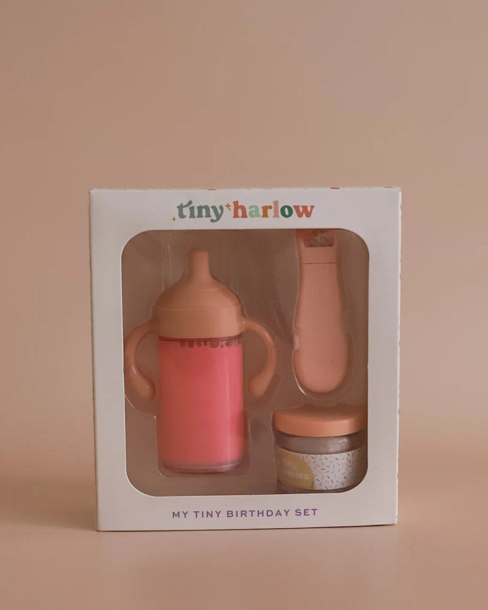 Detailed play kitchen food with Tiny Harlow birthday set doll food jar set