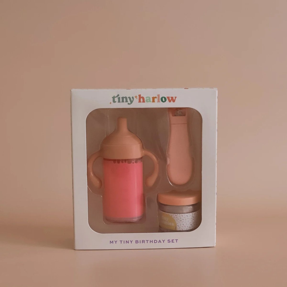 Detailed play kitchen food with Tiny Harlow birthday set doll food jar set