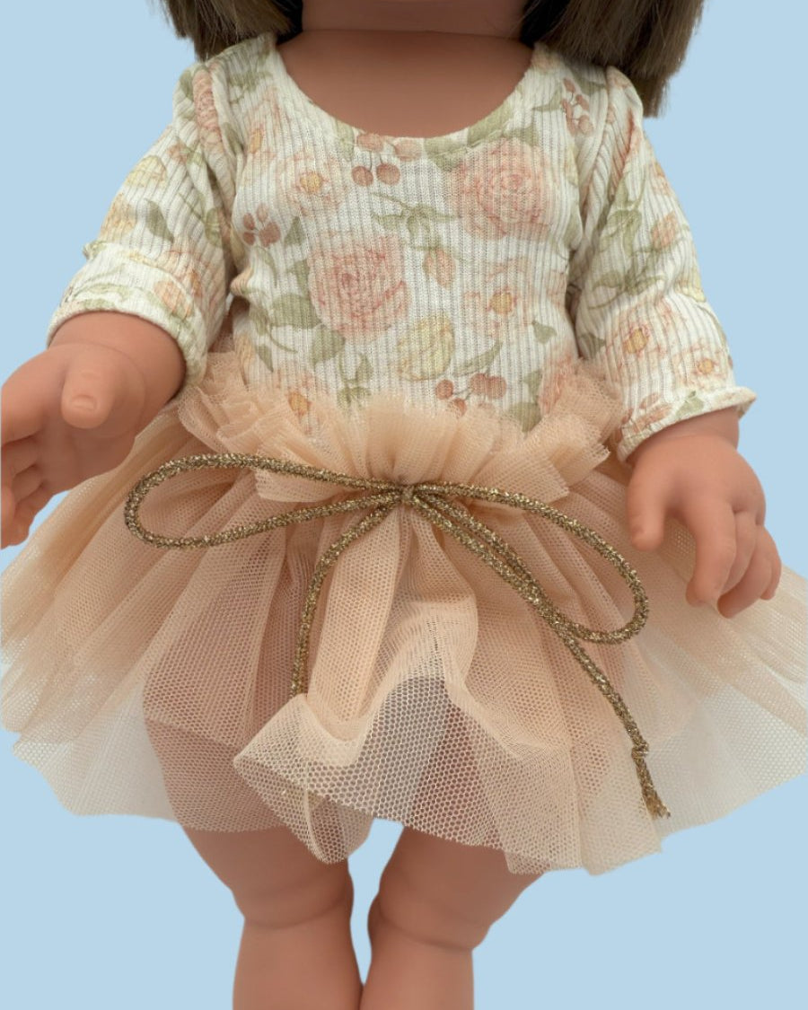 European style doll tutu bodysuit for screen-free imaginative play