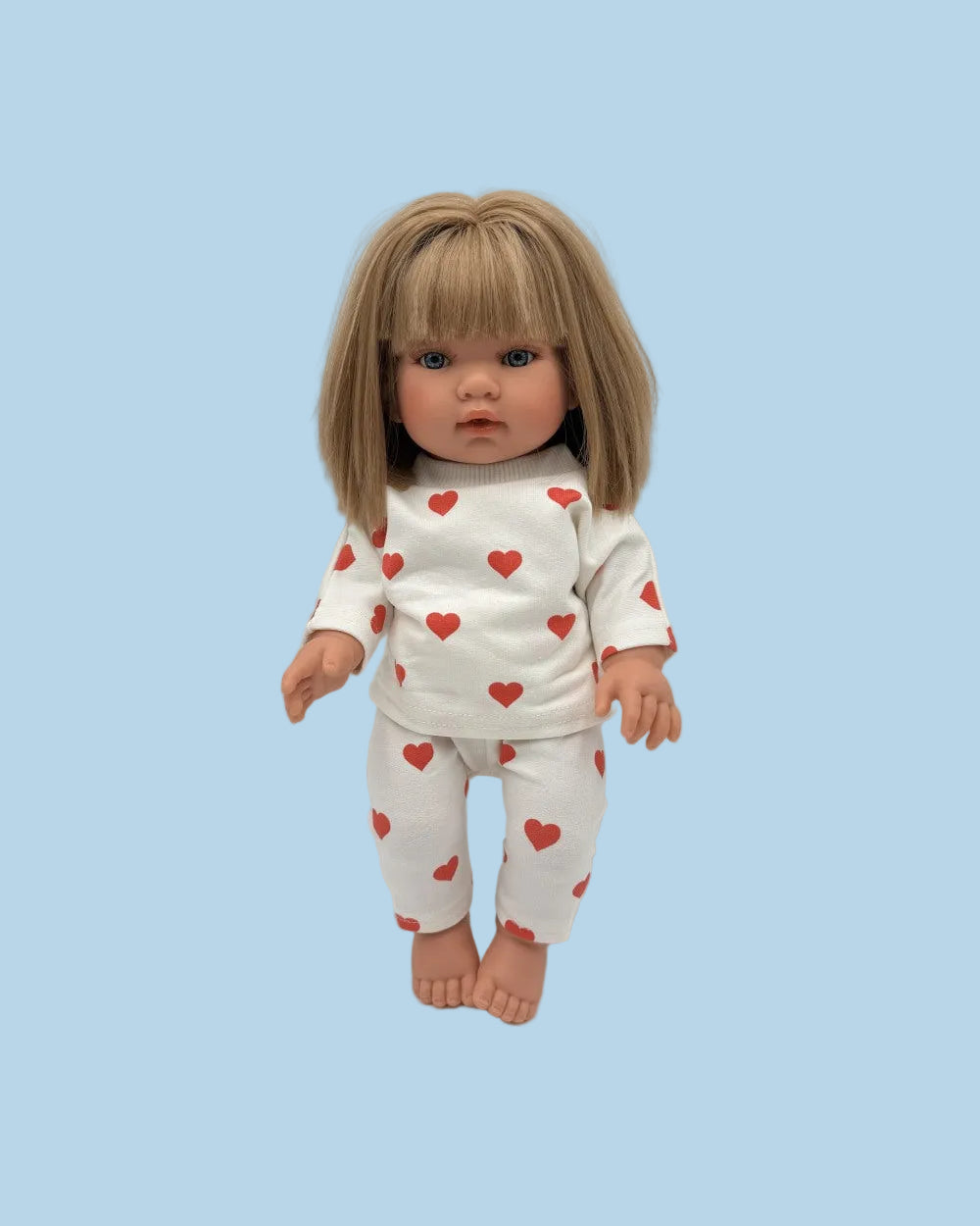 Valentine Rose Hearts doll sweatshirt set with red hearts on cream fabric for 13-inch dolls