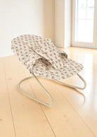 Verona Blues doll bouncer with Italian-inspired floral print fabric seat and champagne metal frame showing complete Mediterranean design