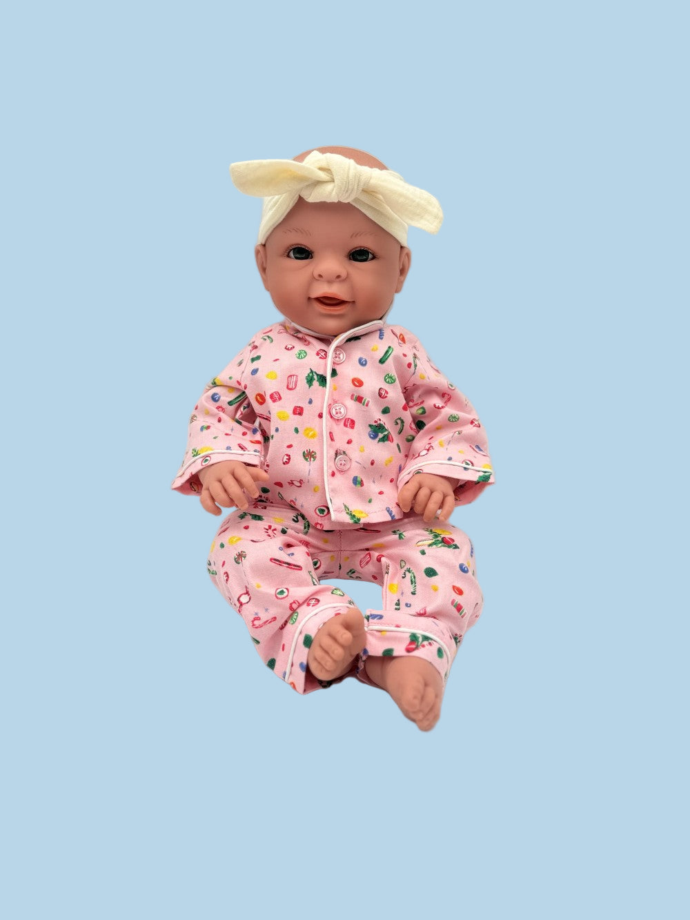 Cotton doll sleepwear with pearl buttons and notched collar in playful Vintage Sweets print