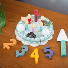 Velcro connection system on wooden Montessori cake toy allowing easy assembly for young children