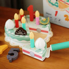 Premium quality wooden birthday cake toy featuring non-toxic water-based paint and rounded edges