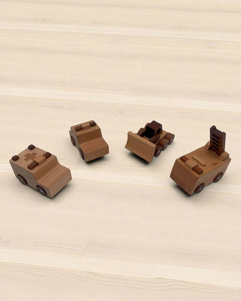 Emergency wooden vehicle set with ambulance police fire truck excavator beech wood toy vehicles