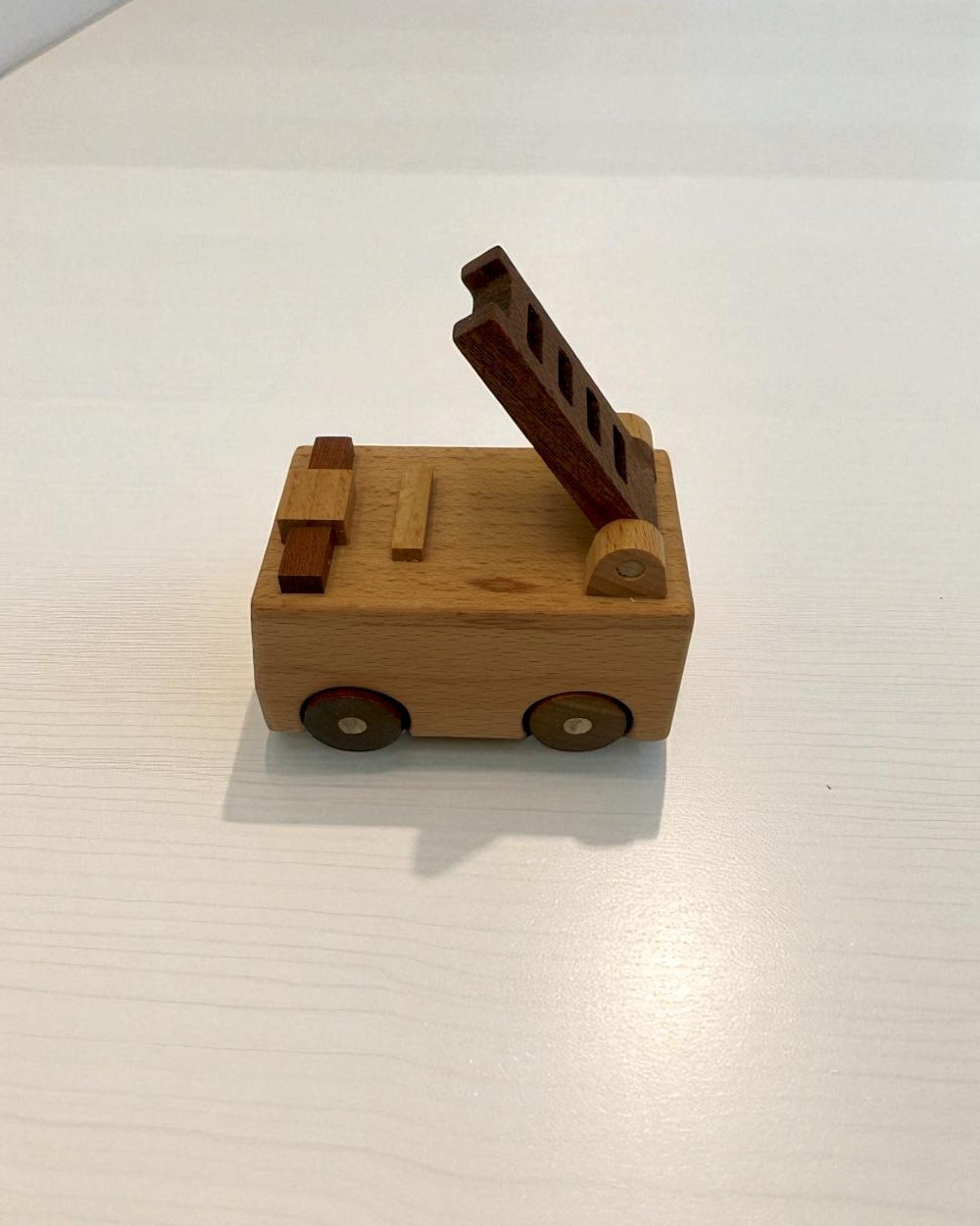 Handcrafted wooden emergency vehicles ambulance police car fire truck excavator sapele accents