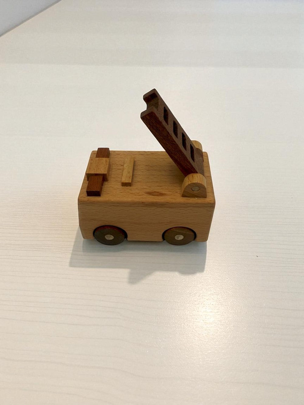 Handcrafted wooden emergency vehicles ambulance police car fire truck excavator sapele accents