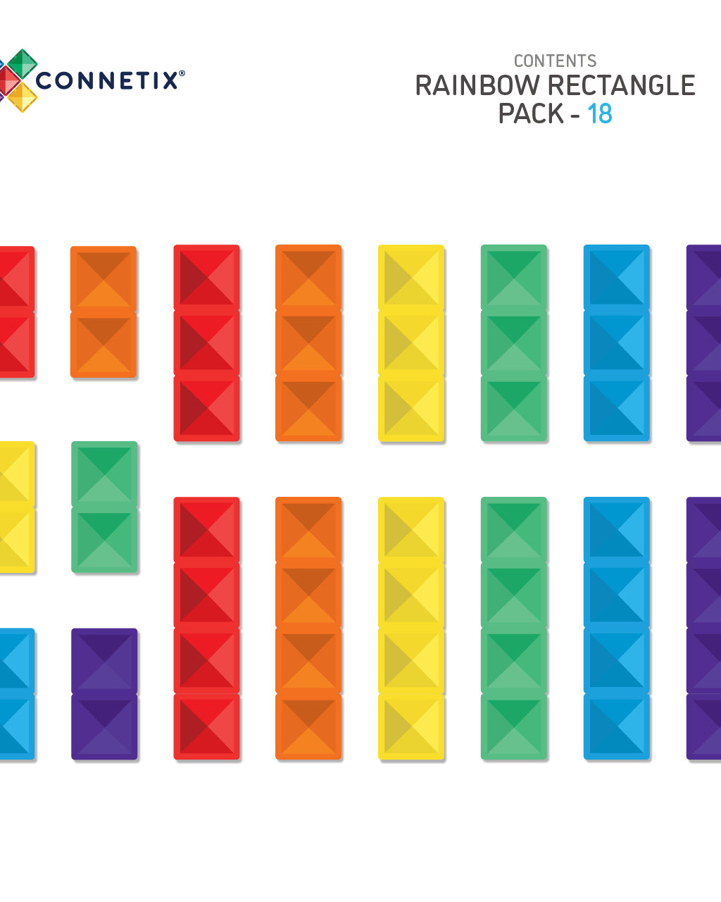 Connetix Tiles RAINBOW 18 Piece Rectangle Pack