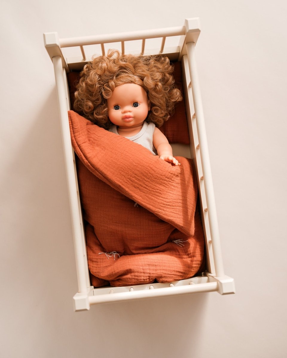 Pretend play essentials: soft doll bedding set with decorative trim