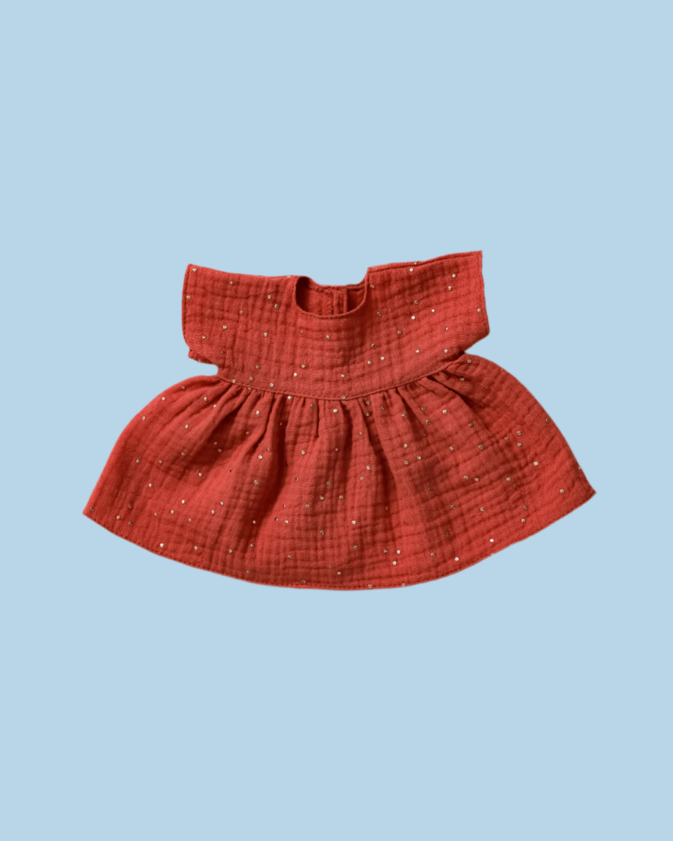 Doll outfit featuring hand-embroidered details
