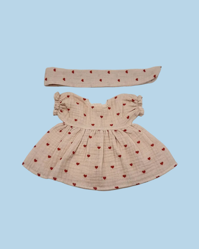 Cotton muslin dress set with matching fabric headband in vintage cottage style