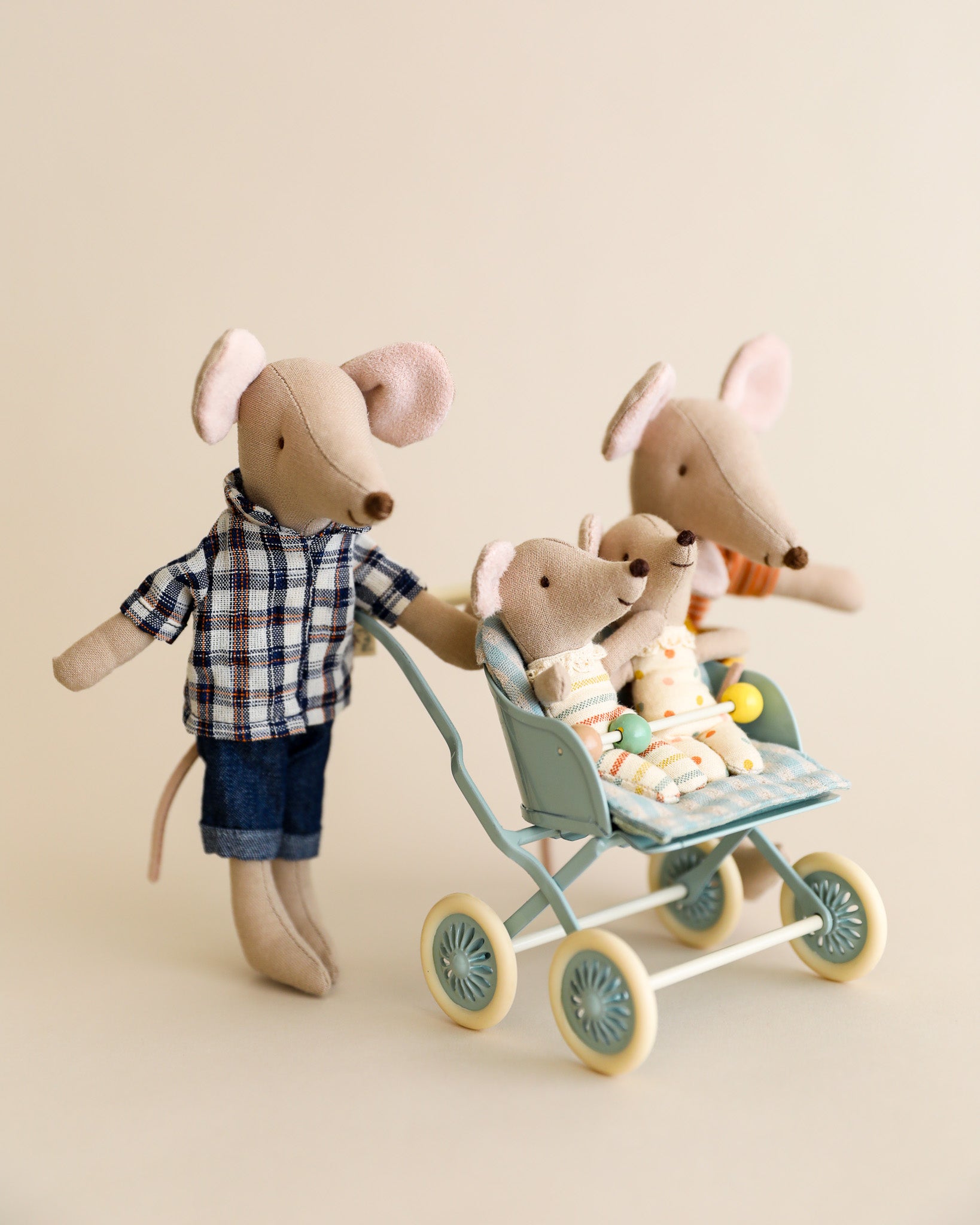 Maileg Mouse Stroller, Baby Mice - Mint