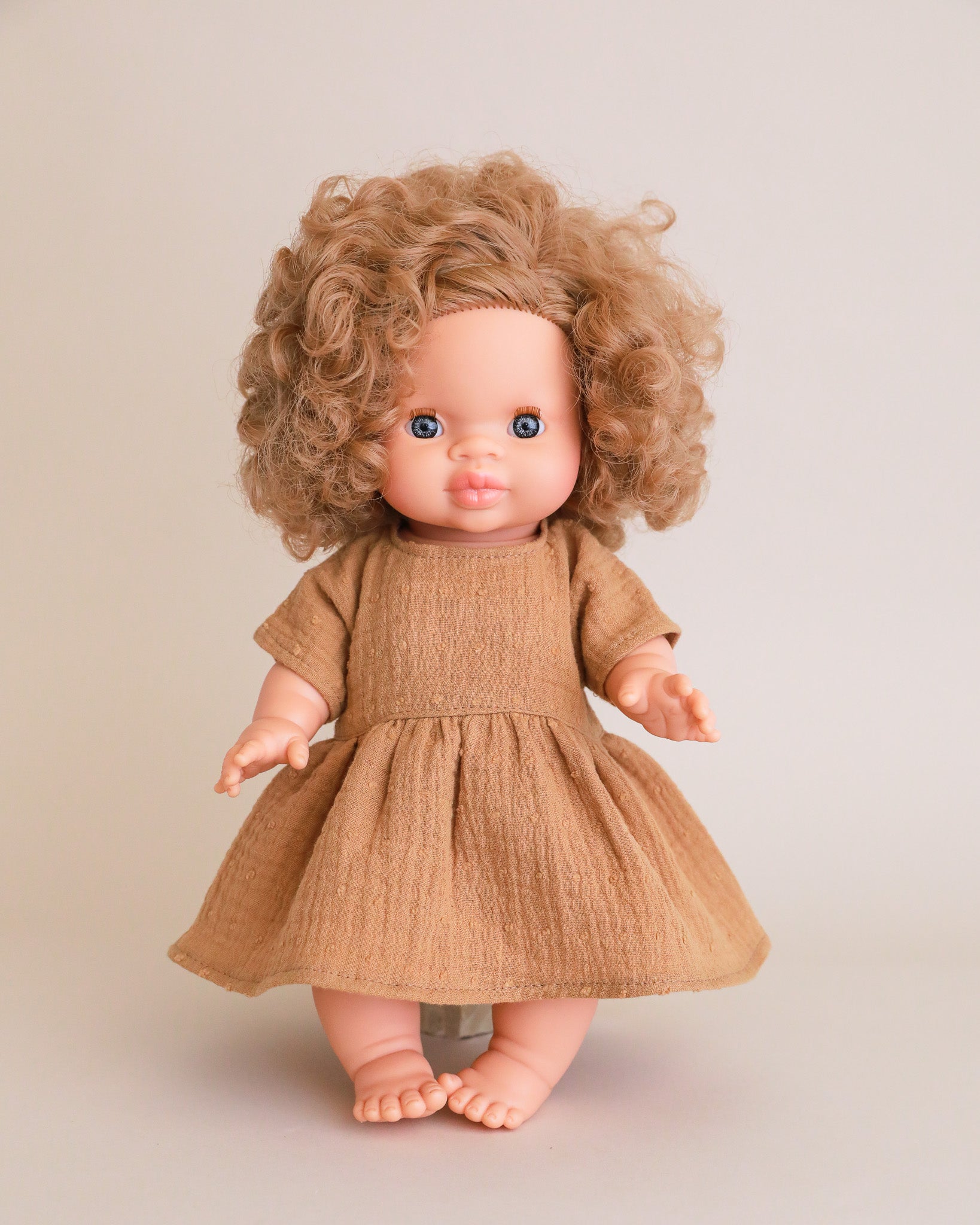 Minikane Doll Clothes | Doll Muslin Dress - Toffee