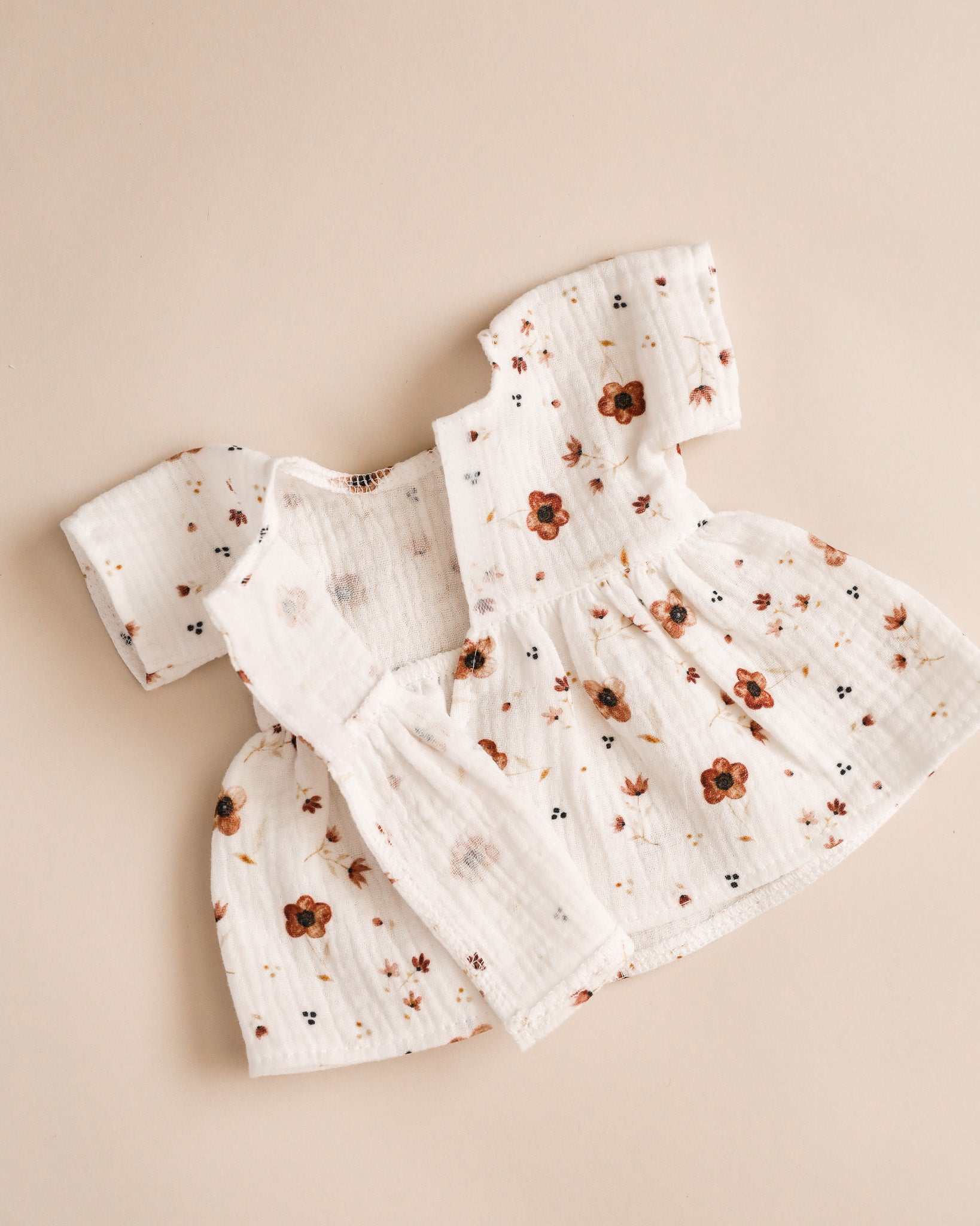 Minikane Doll Clothes | Doll Muslin Dress - Brown Flowers