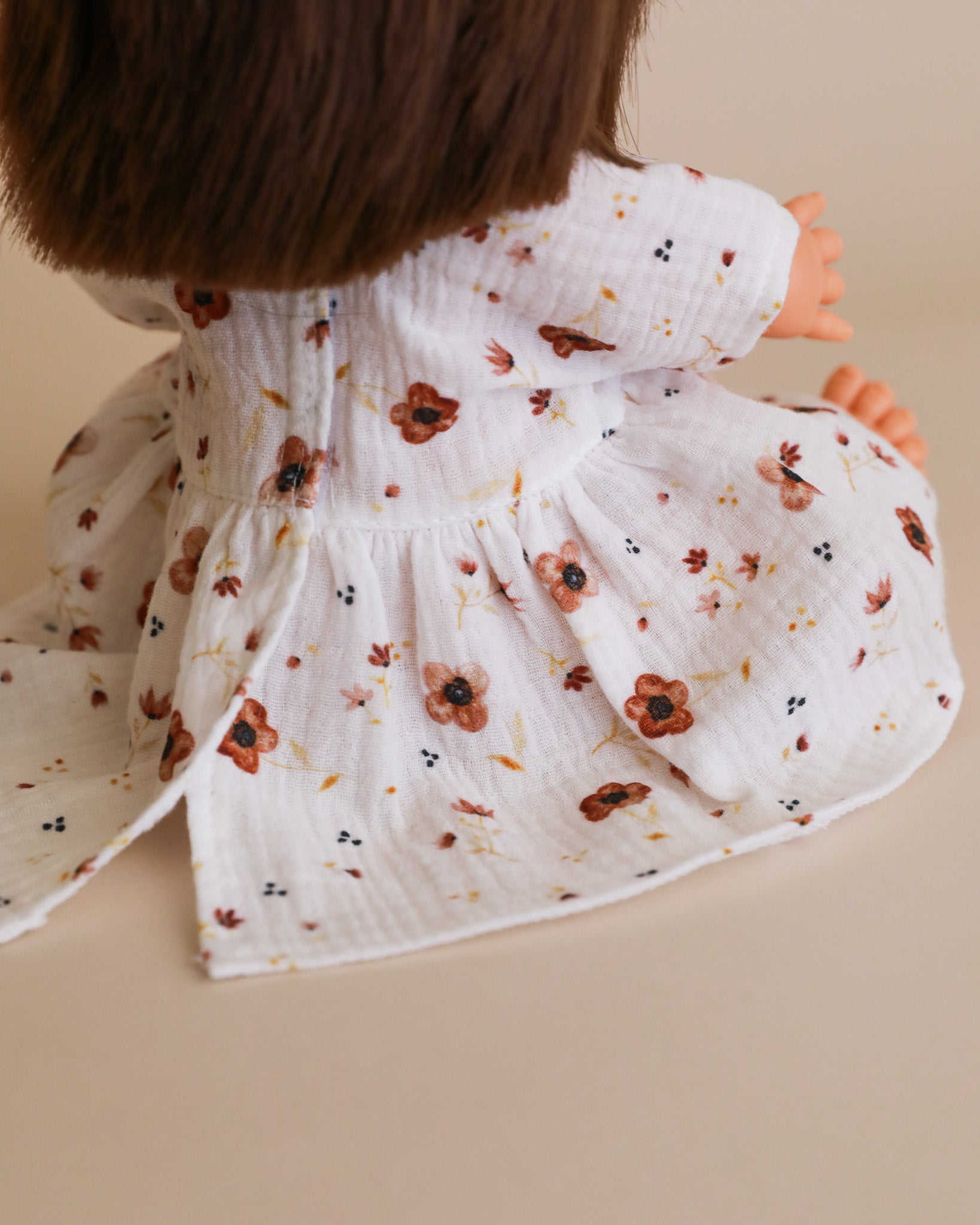 Minikane Doll Clothes | Doll Muslin Dress - Brown Flowers